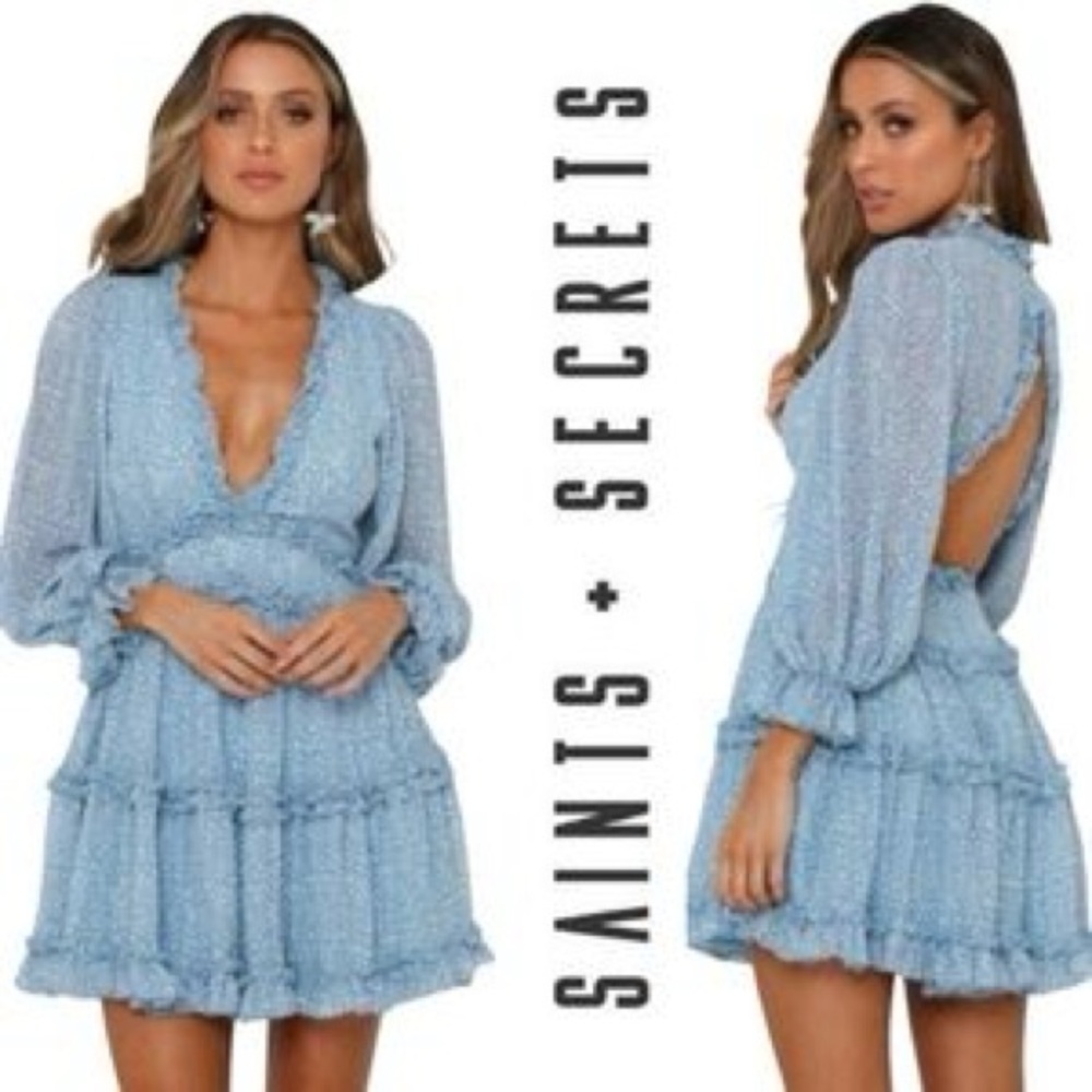 💙 Saints + Secrets Sky Blue Long Sleeve Ruffle Dress